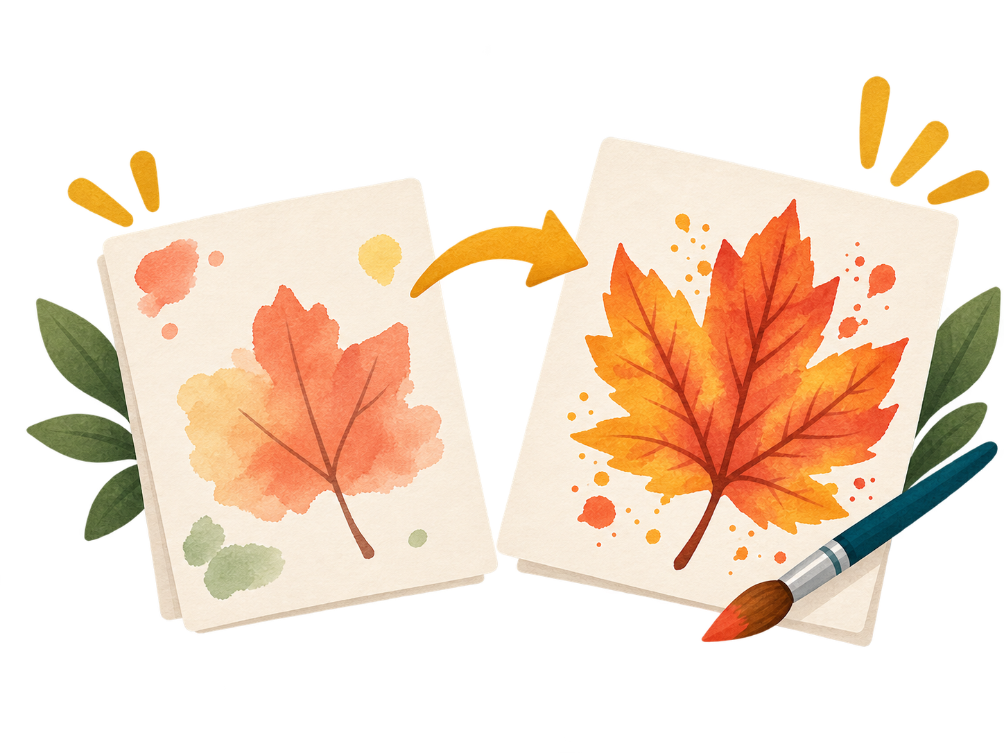 Zwei Aquarellblätter im Vergleich