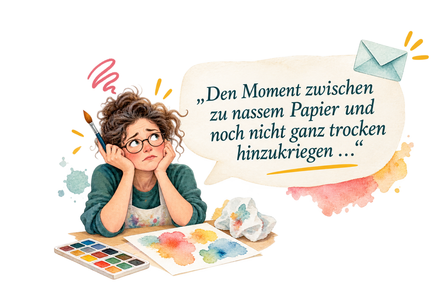 Teilnehmerinnen-Mail zum richtigen Feuchtigkeitsgrad beim Aquarellmalen